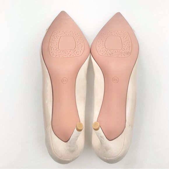 Coutgo Cream Patent Leather Faux Suede Pointed Toe Heels - Picture 8 of 11